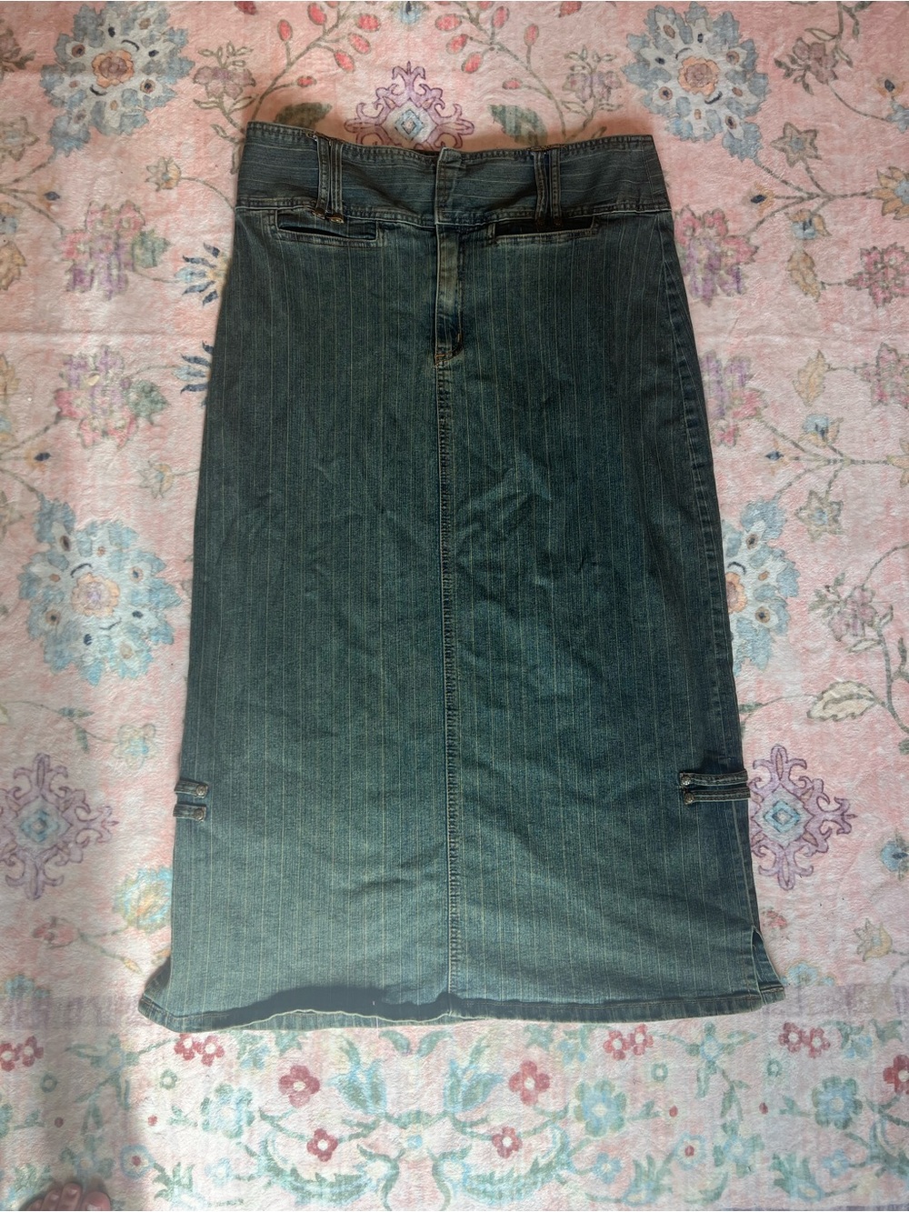 Vintage Dark Blue Pinstripe Midi Skirt
